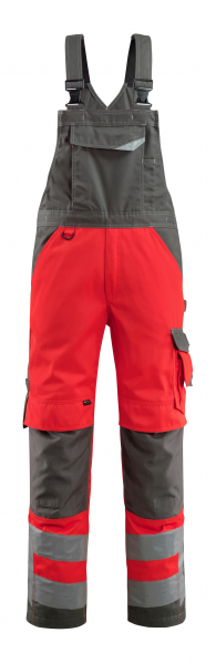 MASCOT-Workwear, Warnschutz-Latzhose, Newcastle, 76 cm, 290 g/m², rot/dunkelanthrazit