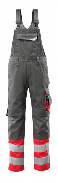 MASCOT-Workwear, Warnschutz-Latzhose, Sunderland, 82 cm, 290 g/m², dunkelanthrazit/rot