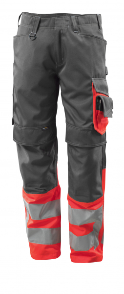 MASCOT-Workwear, Warnschutz-Bundhose, Leeds, 90 cm, 290 g/m², dunkelanthrazit/rot