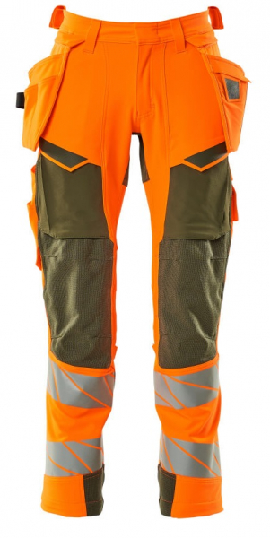 MASCOT-Workwear, Warnschutz-Bundhose, ACCELERATE SAFE, 76 cm, warnorange/moosgrün