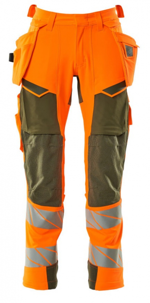 MASCOT-Workwear, Warnschutz-Bundhose, ACCELERATE SAFE, 82 cm, warnorange/moosgrün