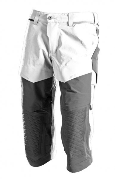 MASCOT- Dreiviertel- Hose mit Knietaschen, Ultimate Stretch, CUSTOMIZED, 180 g/m², weiss/ anthrazitgrau