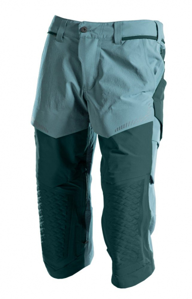 MASCOT- Dreiviertel- Hose mit Knietaschen, Ultimate Stretch, CUSTOMIZED, 180 g/m², hell- waldgrün/ waldgrün
