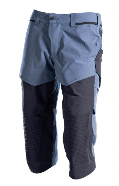 MASCOT- Dreiviertel- Hose mit Knietaschen, Ultimate Stretch, CUSTOMIZED, 180 g/m², steinblau/ schwarzblau