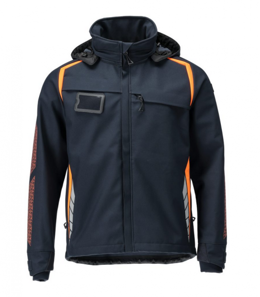 MASCOT- Softshell Jacke mit Kapuze, ACCELERATE, 360 g/m², schwarzblau/orange