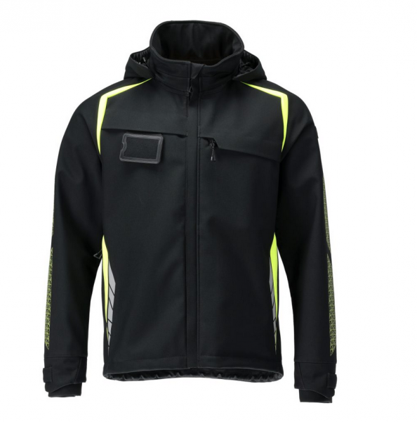MASCOT- Softshell Jacke mit Kapuze, ACCELERATE, 360 g/m², schwarz/gelb