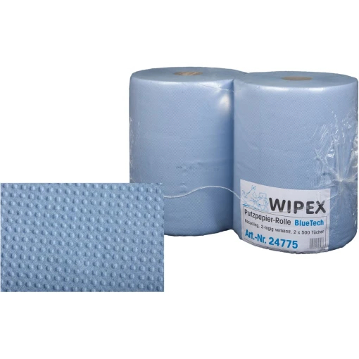 WIPEX PUTZPAPIER ROLLE, BLUE TECH, blau, 2-lagig, 2x20 g, 2 Rollen á 500 Tücher