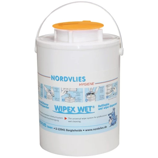 WIPEX-WET FEUTTUCHSPENDER, weiß, Kunstoff, wiederverwendbar, Entnahmeöffnung gelb