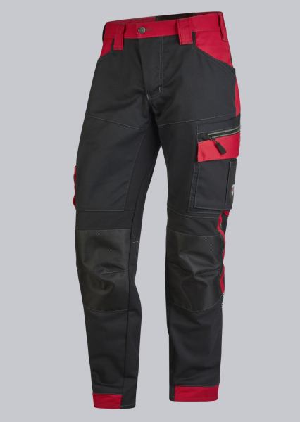 BP-HYBRID-ARBEITSHOSE, leicht, Stretcheinsätze, Kniepolstertaschen, Farbe: schwarz/rot