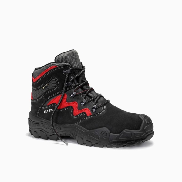 ELTEN Sicherheitsschnürstiefel, MICK GTX® black-red Mid ESD S3S WR
