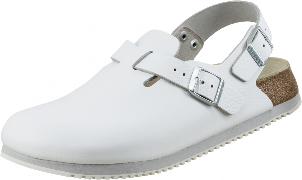 BIRKENSTOCK-Footwear, Arbeits-Berufs-Leder-Pantoletten, hinten mit Riemen, `Tokio`, (061134), weiß