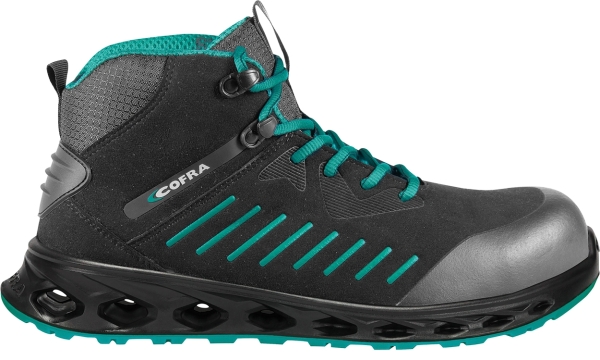 Cofra-JUMPING ESD S3S FO SR, HOCHSCHUH MICROFASER SCHWARZ/GRUNER STOFF/FPT ZWISCHENS./ESD