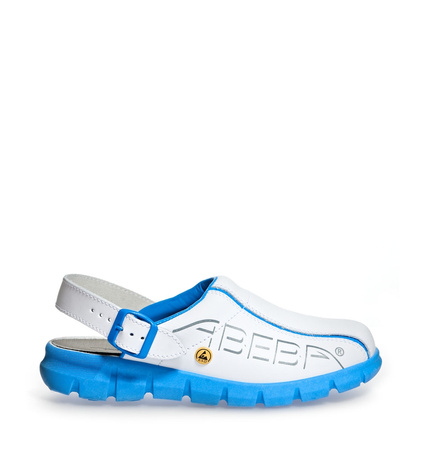 ABEBA-Footwear, Damen-und Herren-Arbeits-Berufs-Sicherheits-Clogs, Dynamic ESD gerecht 37312 weiß/blau