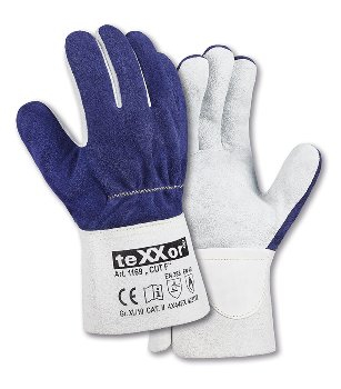 teXXor® Spaltleder-Aramid Handschuhe CUT F, blau/natur