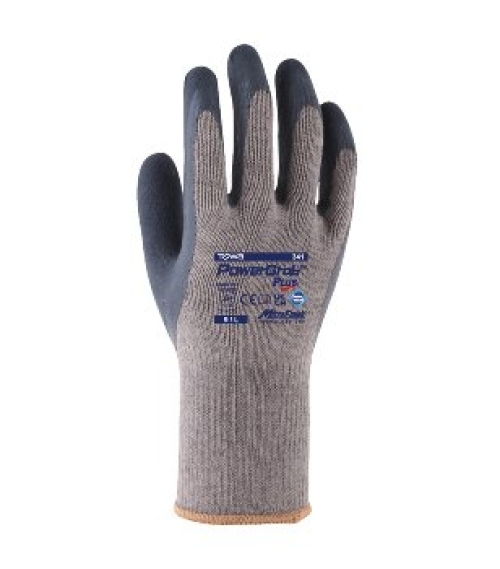 BIG-TOWA-Baumwoll-/Polyester-Strickhandschuhe, PowerGrab Plus, grau/blau