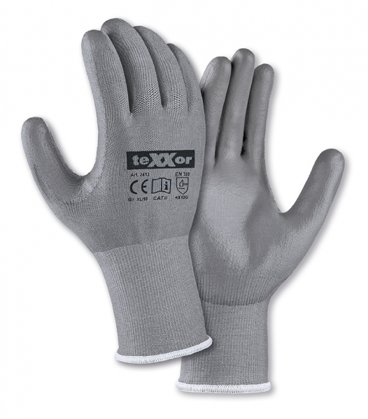 BIG-TEXXOR-Schnittschutz-Strickhandschuhe, PU-Beschichtung, grau