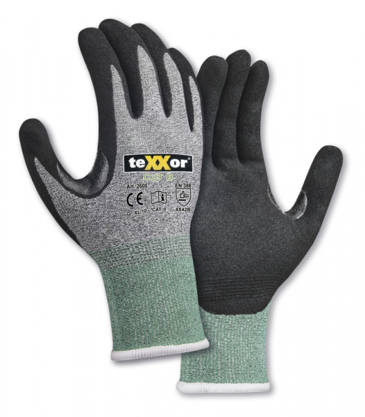 BIG-TEXXOR Schnittschutz-Strickhandschuhe CUT B, grau-meliert/grün/schwarz