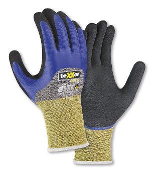 teXXor® Schnittschutz-Strickhs. BLACK CUT® D 3/4 besch., grau-meliert/blau/gelb/schwarz