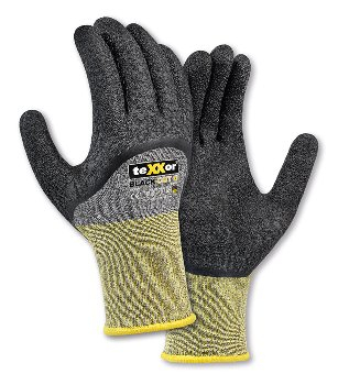 teXXor®Winterhandschuh BLACK CUT® D mit ¾ Latexbeschichtung, grau-meliert/gelb/schwarz