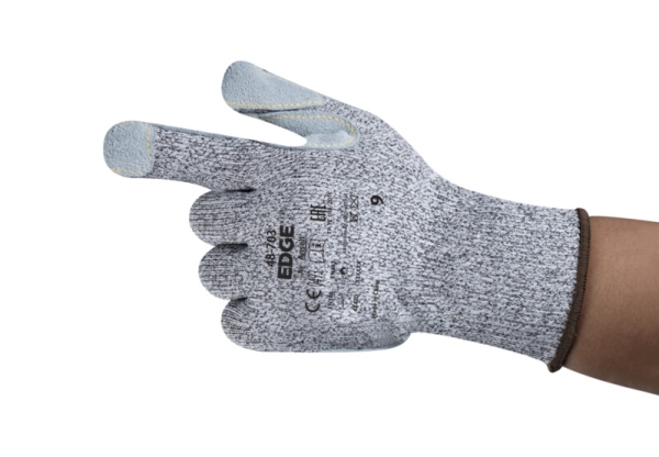 ANSELL-STRICKHANDSCHUHE, mit Lederverstärkung, Arbeitshandschuhe, EDGE 48-703, grau