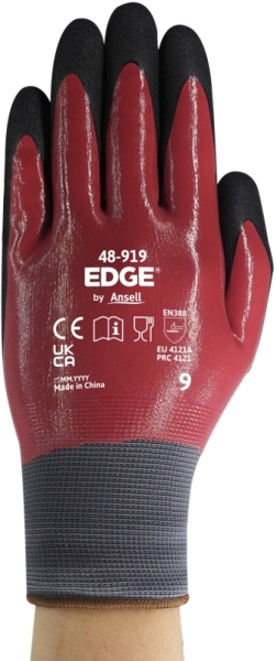 ANSELL-NITRILHANDSCHUHE, Vollbeschichtung,Arbeitshandschuhe, EDGE 48-919, schwarz/rot