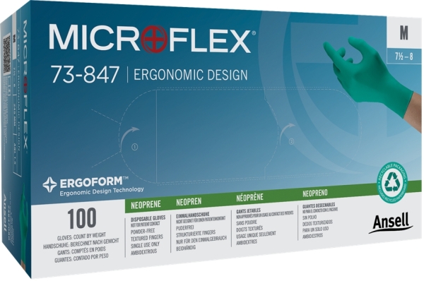 ANSELL-EINWEG-NEOPRENHANDSCHUHE, MICROFLEX, ungepudert, 73-847, Pkg. á 100 Stück, grün