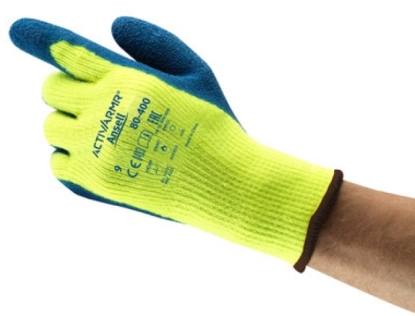 ANSELL-STRICK-Winter-Handschuhe, Arbeitshandschuhe, POWER FLEX, 80-400, gelb/blau