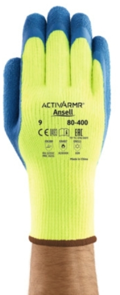 ANSELL-STRICK-Winter-Handschuhe, Arbeitshandschuhe, POWER FLEX, 80-400, gelb/blau