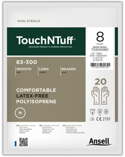 ANSELL-HANDSCHUHE, TOUCHNTUFF, 83-300, Pkg. á 20 Paar, VE: 10 Pkg. weiss