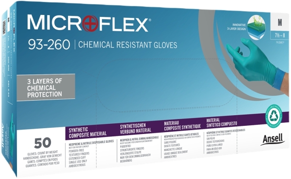 ANSELL-EINWEG-NITRIL/NEOPREN-HANDSCHUHE, MICROFLEX, 93-260, Pkg. á 50 Stück, VE: 10 Pkg. grün/blau