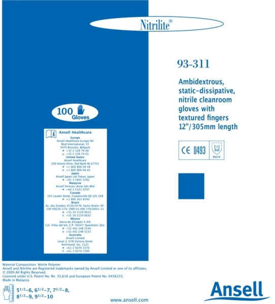 ANSELL-EINWEG-NITRIL-HANDSCHUHE, NITRILITE, 93-311, Pkg. á 100 Stück, weiss