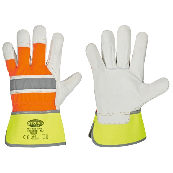 F-STRONGHAND, Rindvollleder, Arbeitshandschuhe, *HI-VIS*, Pkg.a`12