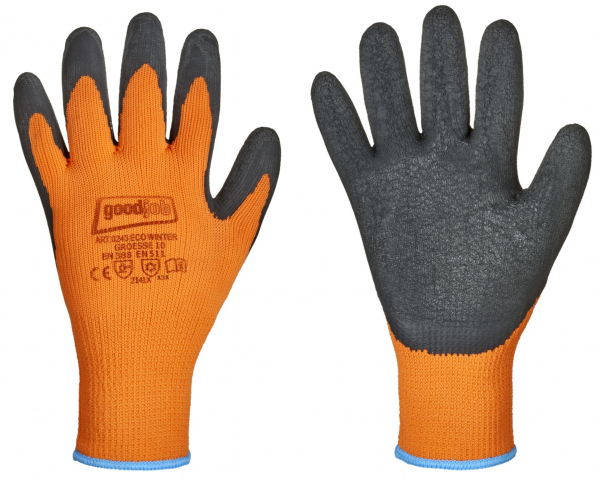 F-Goodjob-Workwear, Schrumpf-Latex, Arbeitshandschuhe *ECO WINTER*, VE: 120 Paar, orange/schwarz