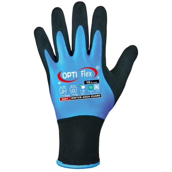 F-OPTIFLEX-Latex-Arbeitshandschuhe, *WINTER AQUA GUARD*, Pkg.a`12, schwarz/blau