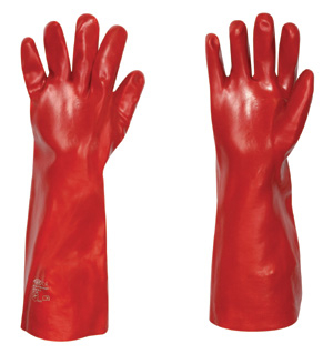F-PVC-Arbeitshandschuhe, 45 cm, Trikot-Baumwollfutter, *COLUMBIA*, Pkg.a`12, rot