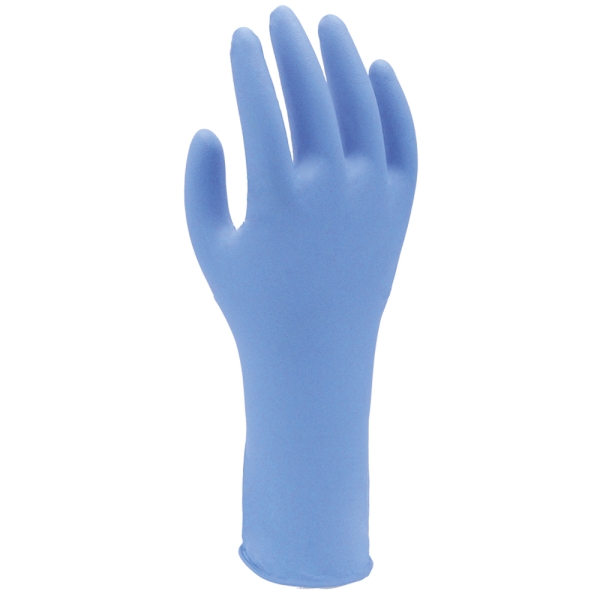 F-*SHOWA 7585PF* HANDSCHUHE-NITRIL, BLAU, PUDERFREI, LANG, CAT.3