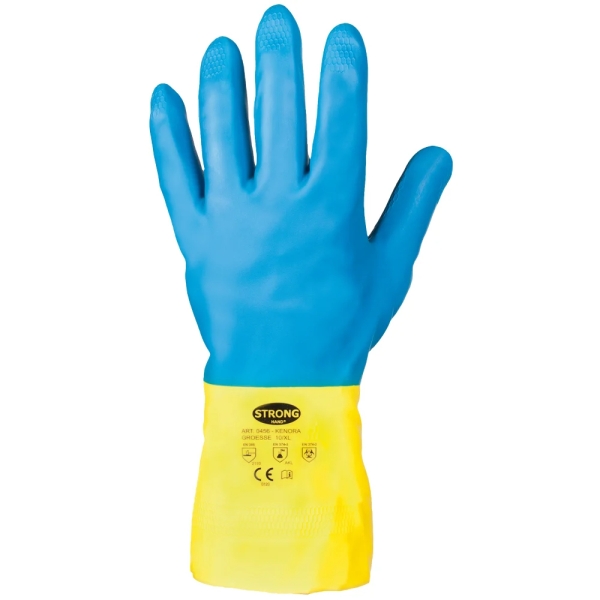 F-STRONGHAND, Chemikalienschutz, Latex, Arbeitshandschuhe, *KENORA*, Pkg.a`12, blau