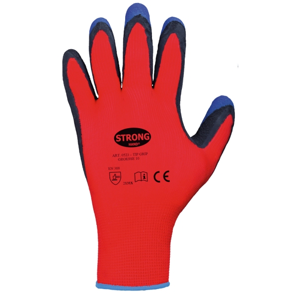 F-STRONGHAND, Feinstrick, Arbeitshandschuhe, *TIP GRIP*, Pkg.a`12, rot/schwarz/blau