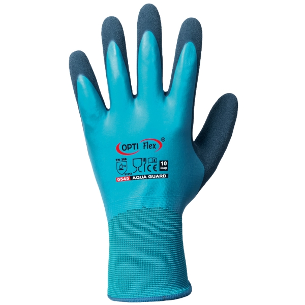 F-OPTI FLEX, Latex, Arbeitshandschuhe, *AQUA GUARD*, Pkg.a`12, blau/dunkelblau