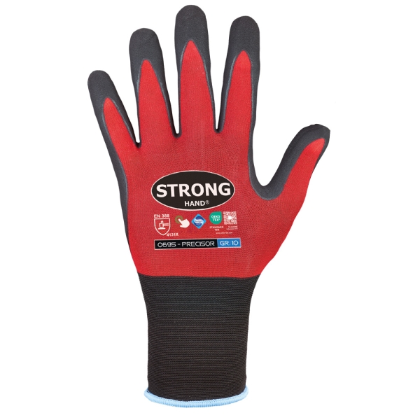 F-STRONGHAND, Nylon, Nitrilbeschichtung, Arbeitshandschuhe,*PRECISOR*, Pkg.a`12, rot/schwarz