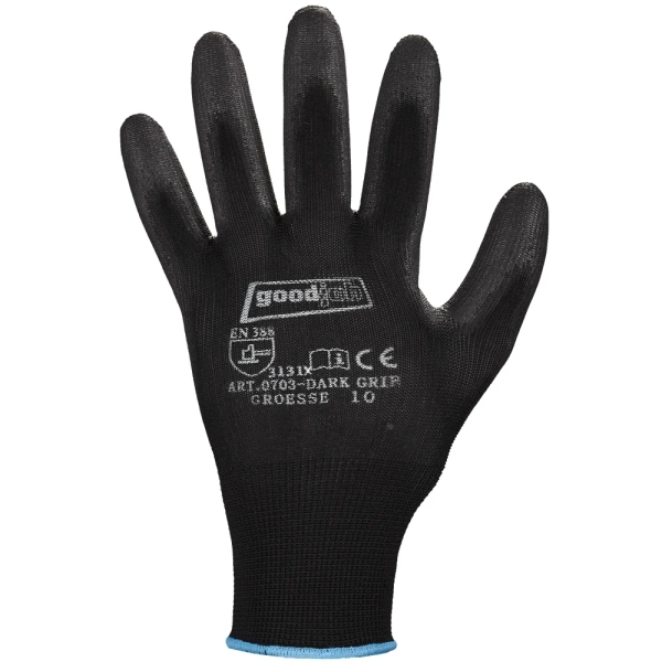 F-GOODJOB, Polyester, Arbeitshandschuhe, *DARK GRIP*, Pkg.a`12, schwarz