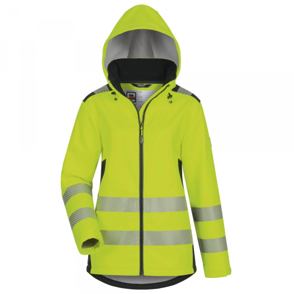 F-*ERJA* DAMEN WARNSCHUTZ-SOFTSHELLJACKE, gelb/schwarz