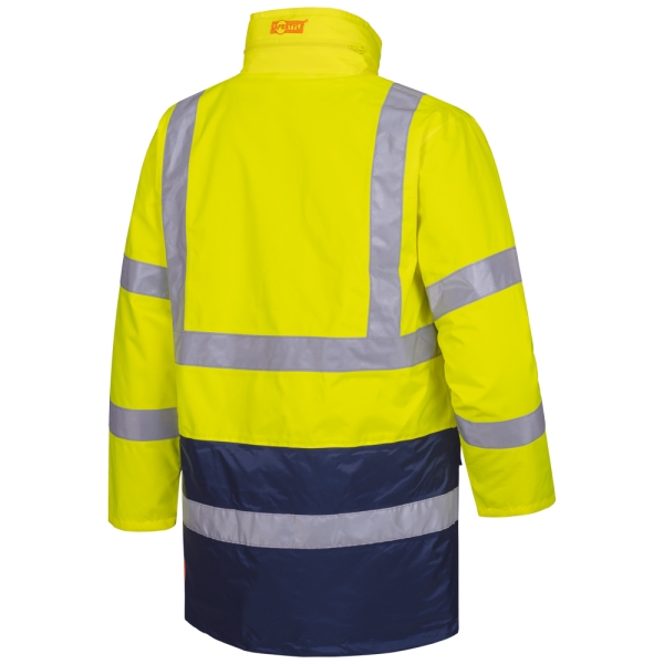 F-SAFESTYLE-2 in 1-Warnschutz-Parka, , Warnparka, *SEBASTIAN*, fluoreszierend gelb/marine abgesetzt