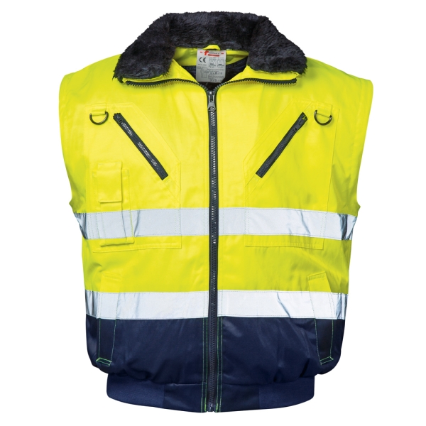 F-NORWAY-Warnschutz-Pilotenjacke, *GUNNAR*, 250g/m², fluoreszierend gelb/marine abgesetzt