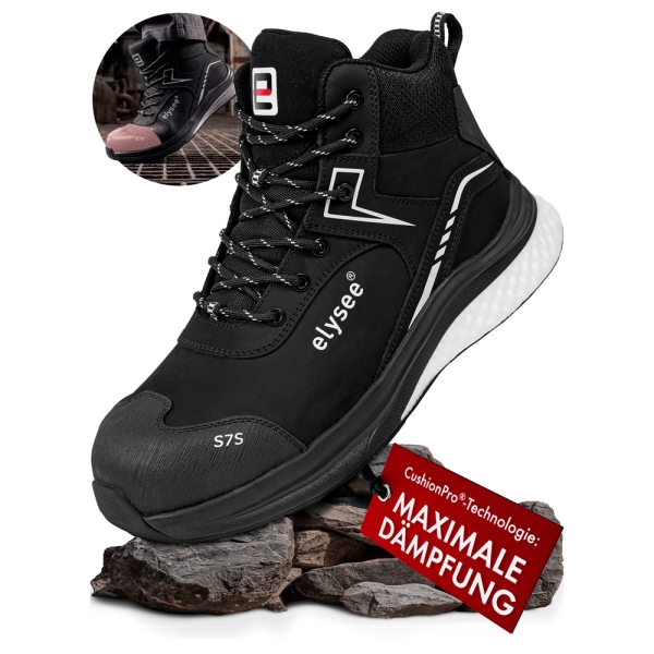 F-*CUSHIONPRO® XTREME* STIEFEL S7S-*ELYSEE®* SCHWARZ/ WEIß ABGESETZT EN ISO 20345:2022 + A1:2024 S7S FO SR SC