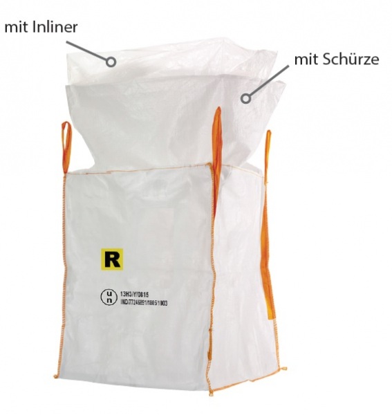 F-Big-Bag, UN Gefahrgut, 13H3Y, SF 6:1, mit Inliner und Schürze, 90 x 90 x 110 cm, Tragkraft: 1000 KG