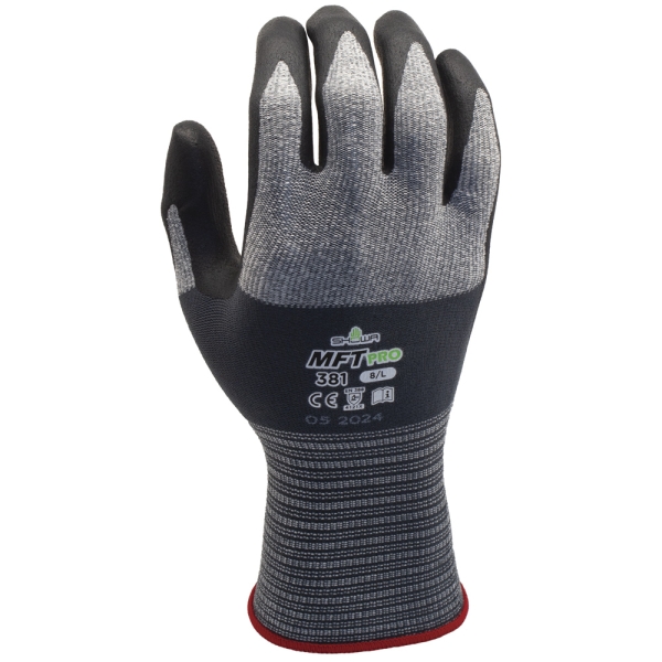 F-SHOWA-MFT-PRO381 SHOWA® HANDSCHUHE, MIKROFASER, NITRILSCHAUM, GRAU / SCHWARZ, KAT 2,