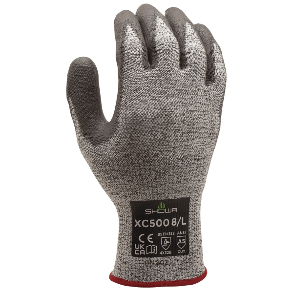 F-*SHOWA XC500* SHOWA® HANDSCHUHE, LEVEL E, SCHNITTSCHUTZLINER, GRAU / PU BESCHICHTET, SCHWARZ, KAT 2