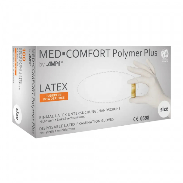 AMPRI-Hand-Schutz, Einweg-Latex-Einmal-Handschuhe, POLYMER PLUS, puderfrei, weiß, Pkg á 100 Stück, VE = 10 Pkg.