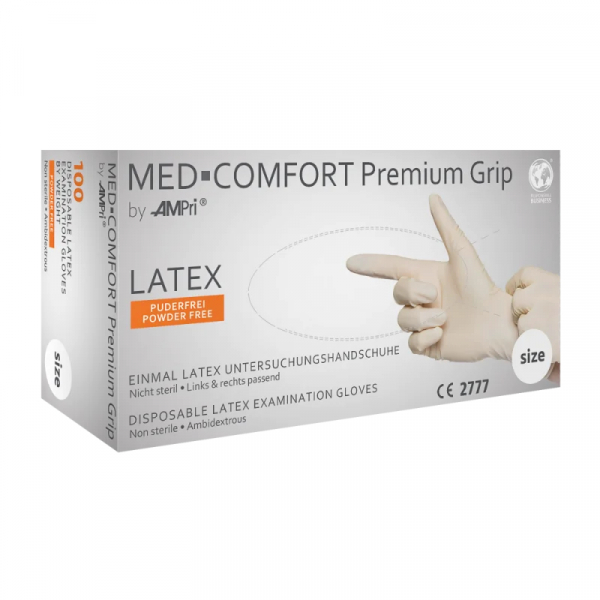 AMPRI-Med-Comfort Premium Grip, Einmal-Latex-Einweghandschuhe, weiß, ungepudert, VE= 10 Boxen á 100 Stück
